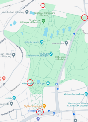 Eine gezeichnete Karte mit der Übersicht der Fahrradstellplätze rund um den Killebserg-Park