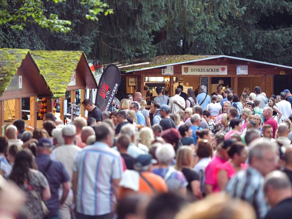 Großer Andrang an den Essens- und Getränkeständen vor einem Konzert auf der Freilichtbühne